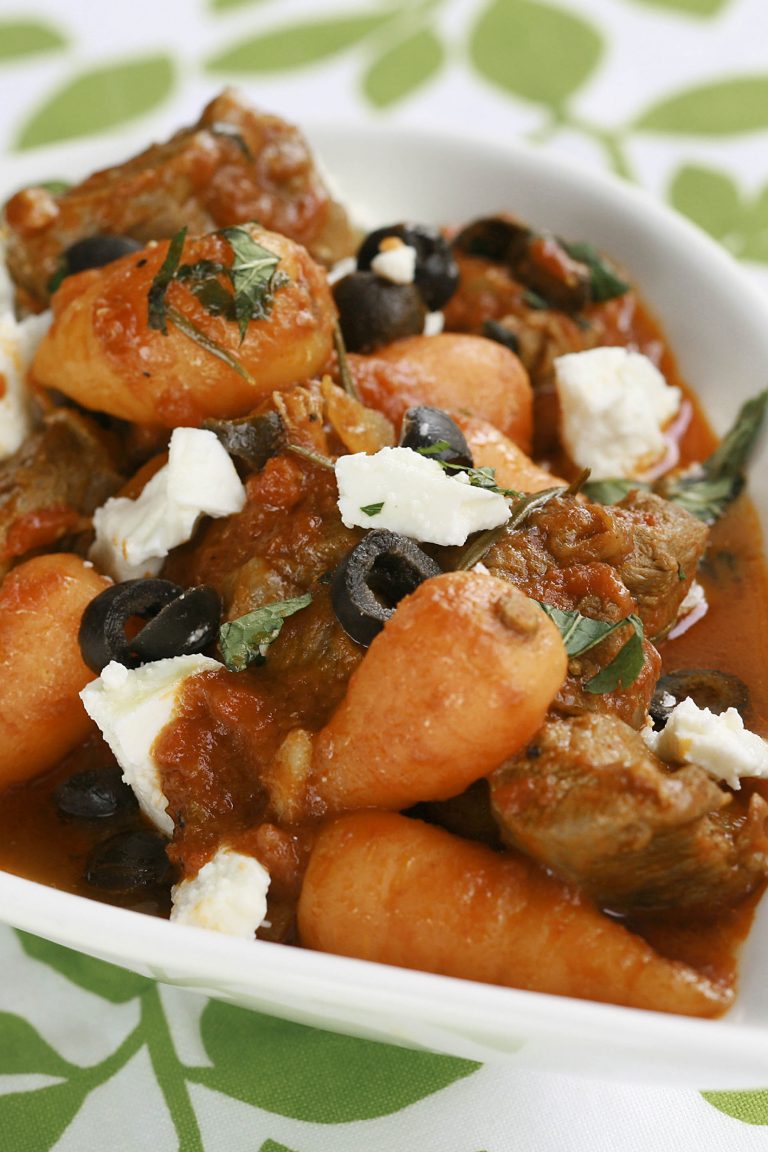 Greek lamb with Chantenay, olives and feta